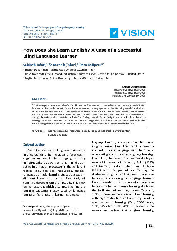 (PDF) How Does She Learn English? A Case of a Successful Blind Language ...
