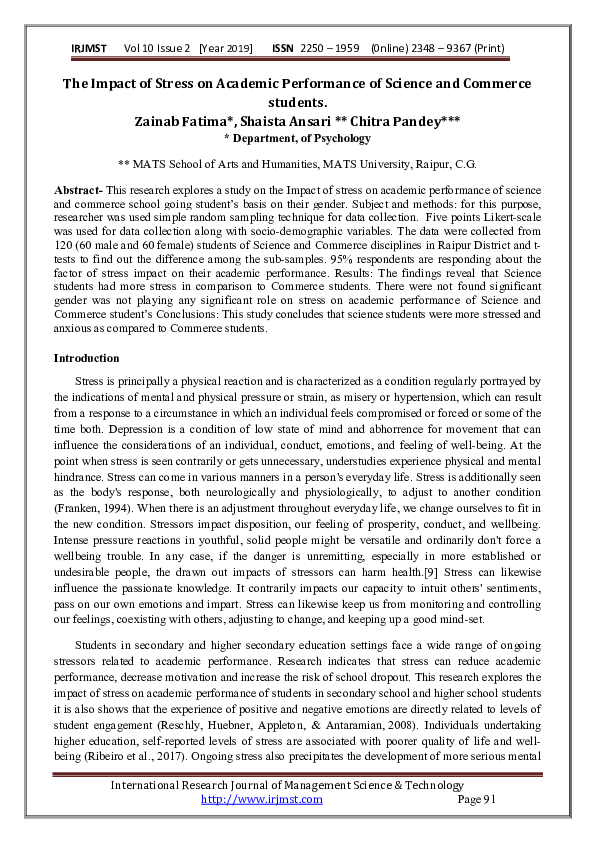 (PDF) The Impact of Stress on Academic Performance of Science and ...