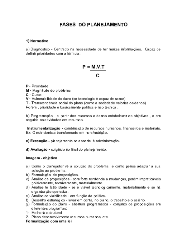 (DOC) FASES DO PLANEJAMENTO