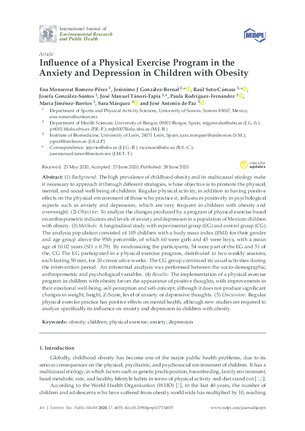 (PDF) Influence of a Physical Exercise Program in the Anxiety and ...