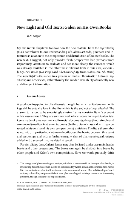 (PDF) New Light and Old Texts: Galen on His Own Books