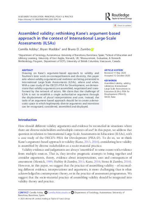 (PDF) Addey, C., B. Maddox, and B. Zumbo. (2020) Assembled validity ...