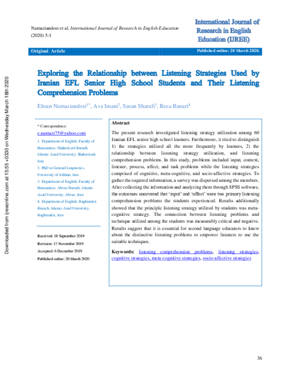 (PDF) Exploring the Relationship between Listening Strategies Used by ...