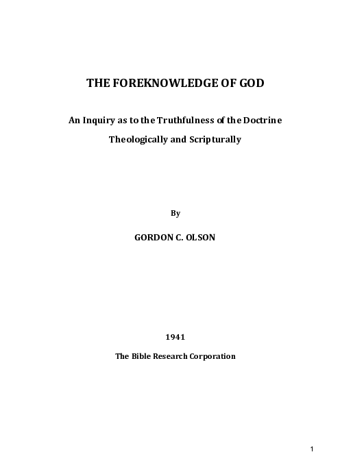 (PDF) THE FOREKNOWLEDGE OF GOD An Inquiry as to the Truthfulness of the ...