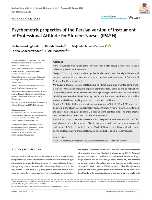 (PDF) Psychometric properties of the Persian version of Instrument of ...