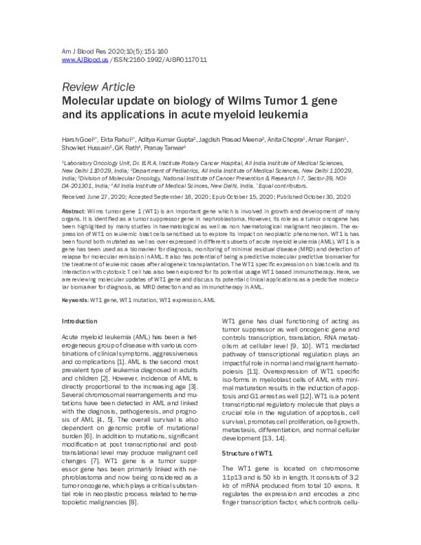 (PDF) Molecular update on biology of Wilms Tumor 1 gene and its ...