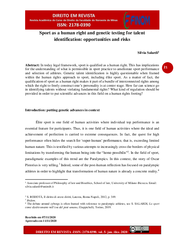 (PDF) Sport as a human right and genetic testing for talent ...