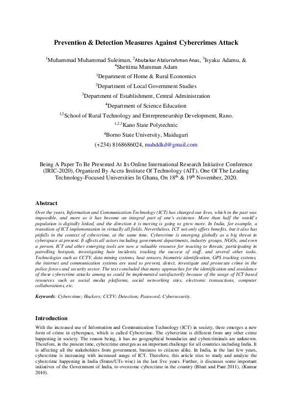 Pdf Prevention Detection Measures Against Cybercrimes Attack