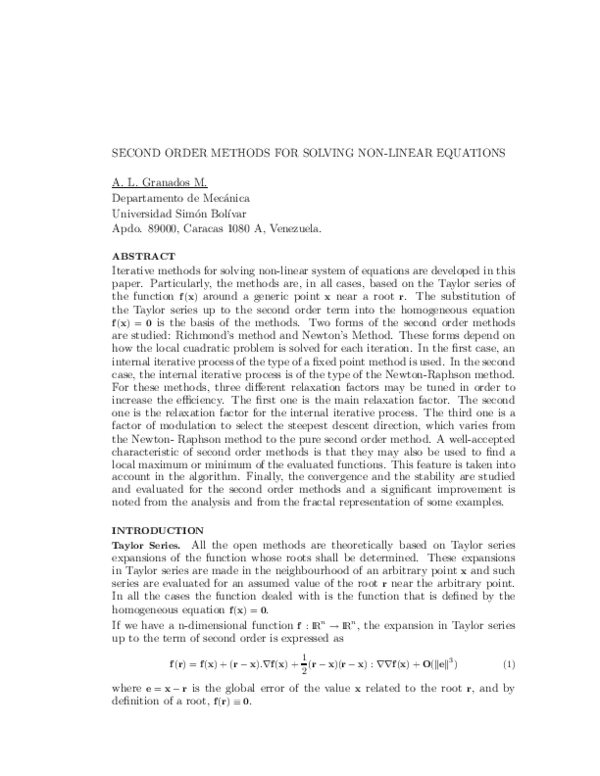 (PDF) Second Order Methods for Solving Non-Linear Equations