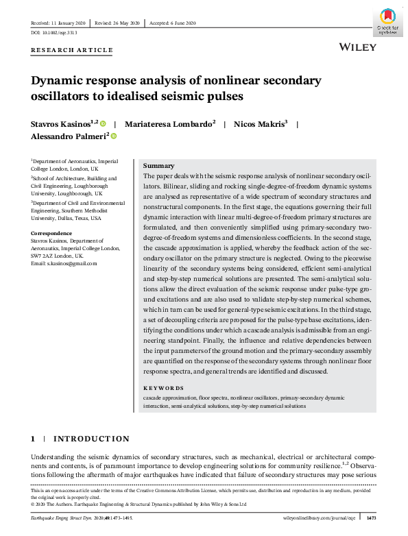 (PDF) Dynamic response analysis of nonlinear secondary oscillators to ...
