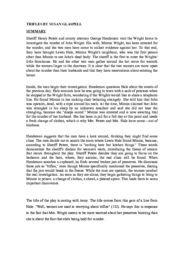 (DOC) TRIFLES BY SUSAN GLASPELL Manuel Martinez Rubio Academia.edu