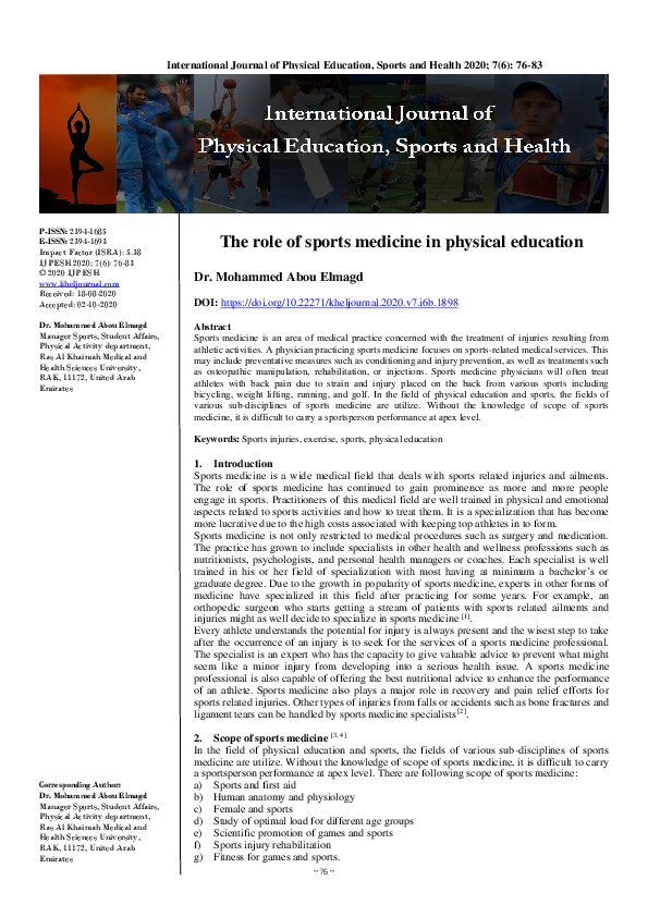 (PDF) The role of sports medicine in physical education