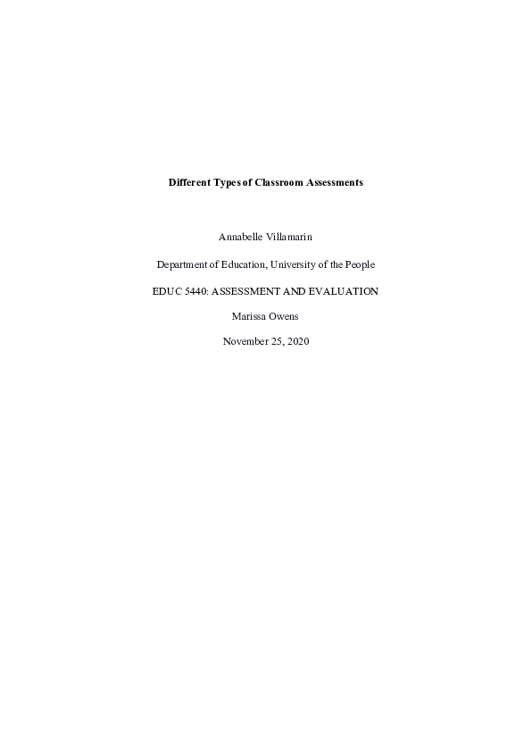 (PDF) Different Types of Classroom Assessments