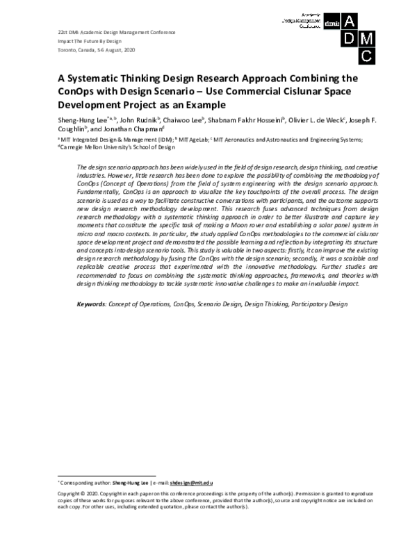 (PDF) A Systematic Thinking Design Research Approach Combining the ...