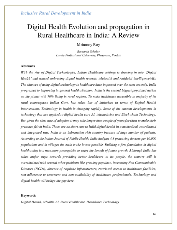 (PDF) Digital Health Evolution and propagation in Rural Healthcare in ...