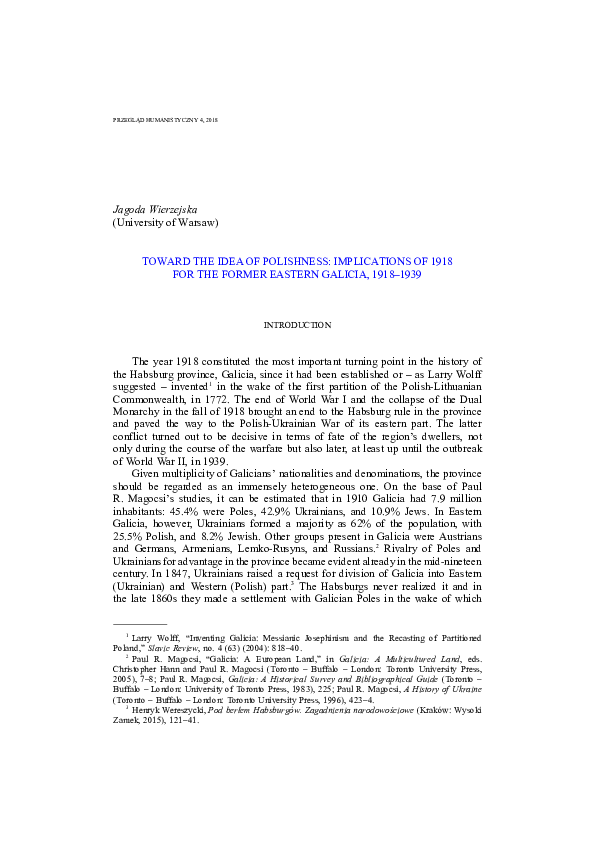 PDF) Toward the Idea of Polishness: Implications of 1918 for the