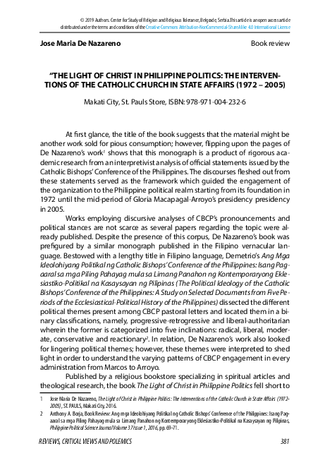 (PDF) The Light of Christ in Philippine Politics (State Interventions ...
