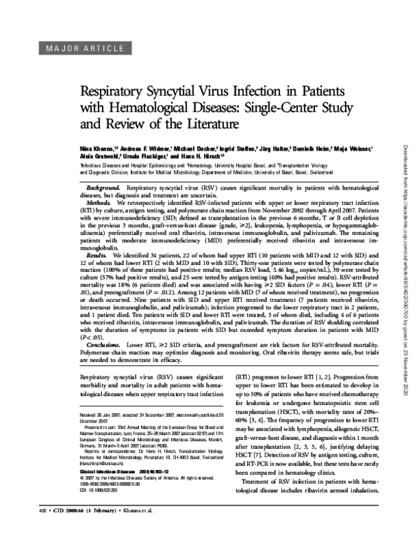 (PDF) Respiratory Syncytial Virus Infection in Patients with ...