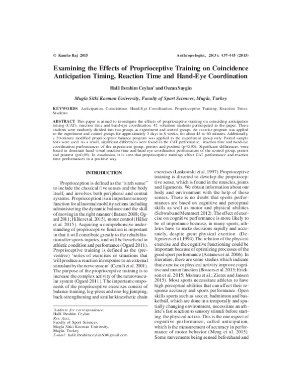 (PDF) Examining the Effects of Proprioceptive Training on Coincidence ...