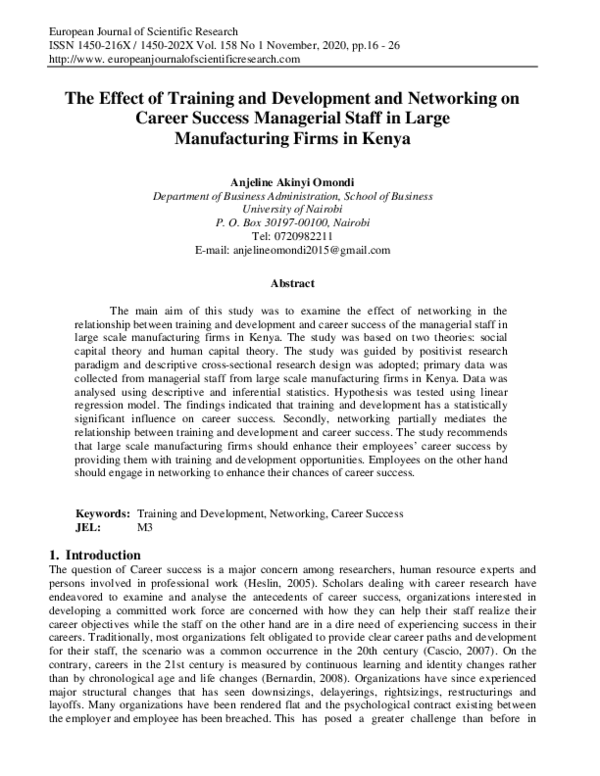 (PDF) The Effect of Training and Development and Networking on Career ...