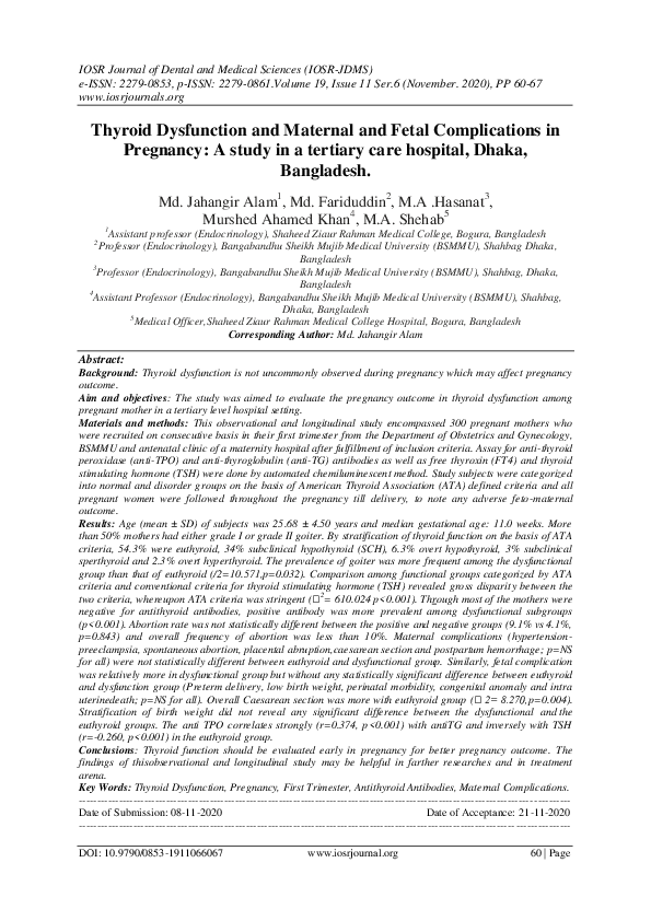 (PDF) Thyroid Dysfunction and Maternal and Fetal Complications in ...