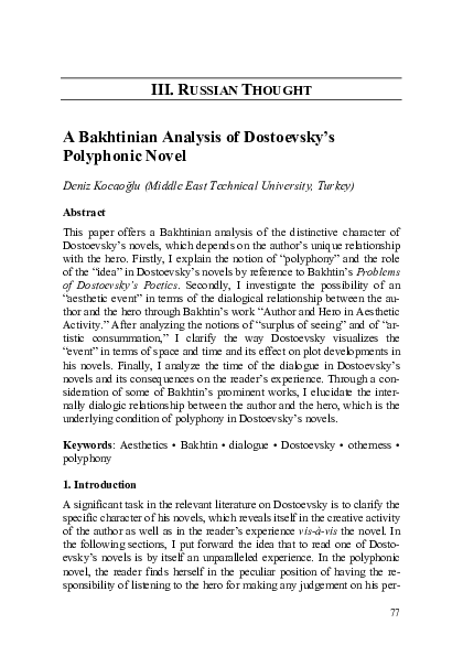 (PDF) A Bakhtinian Analysis of Dostoevsky's Polyphonic Novel
