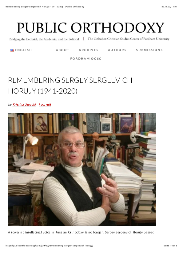 (PDF) Remembering Sergey Sergeevich Horujy (19412020) Kristina