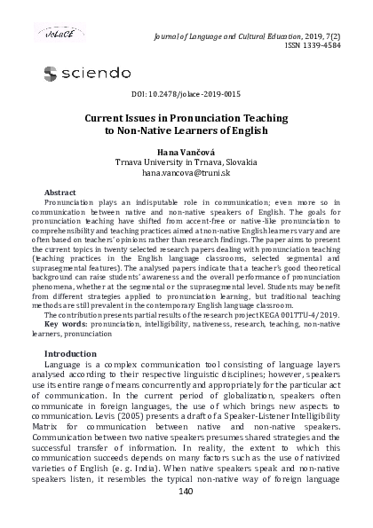 (PDF) Current Issues in Pronunciation Teaching to Non-Native Learners ...