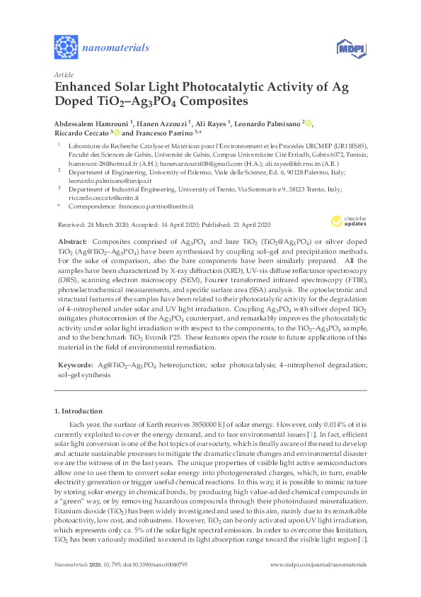 (PDF) Enhanced Solar Light Photocatalytic Activity of Ag Doped TiO 2 ...