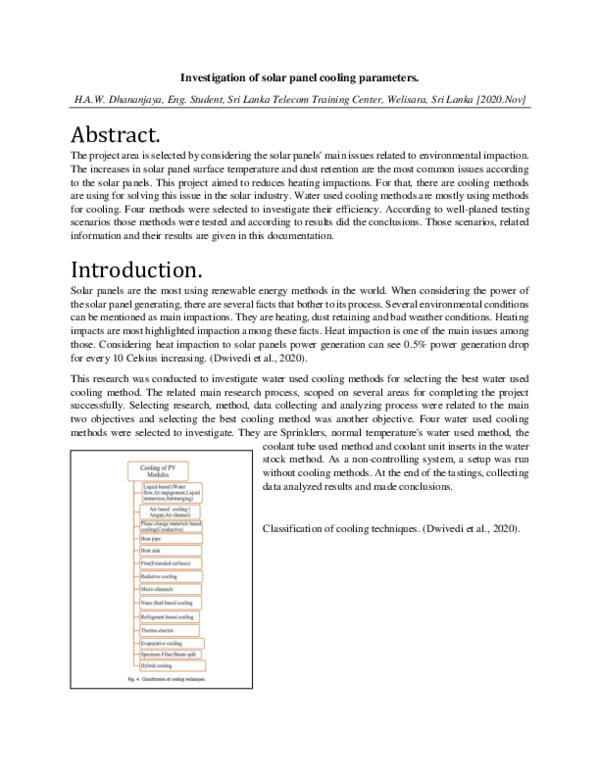(PDF) Investigation of solar panel cooling parameters