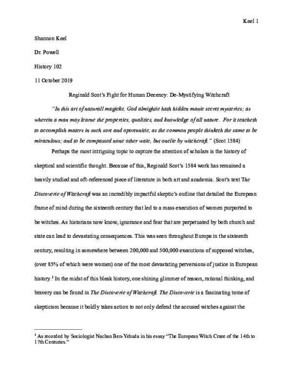 (PDF) The Discoverie of Witchcraft Primary Source Analysis Keel