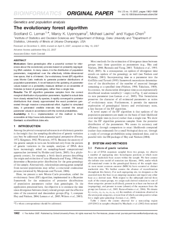 (PDF) Genetics and population analysis The evolutionary forest algorithm