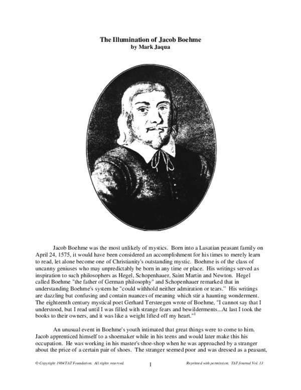 (PDF) The Illumination of Jacob Boehme