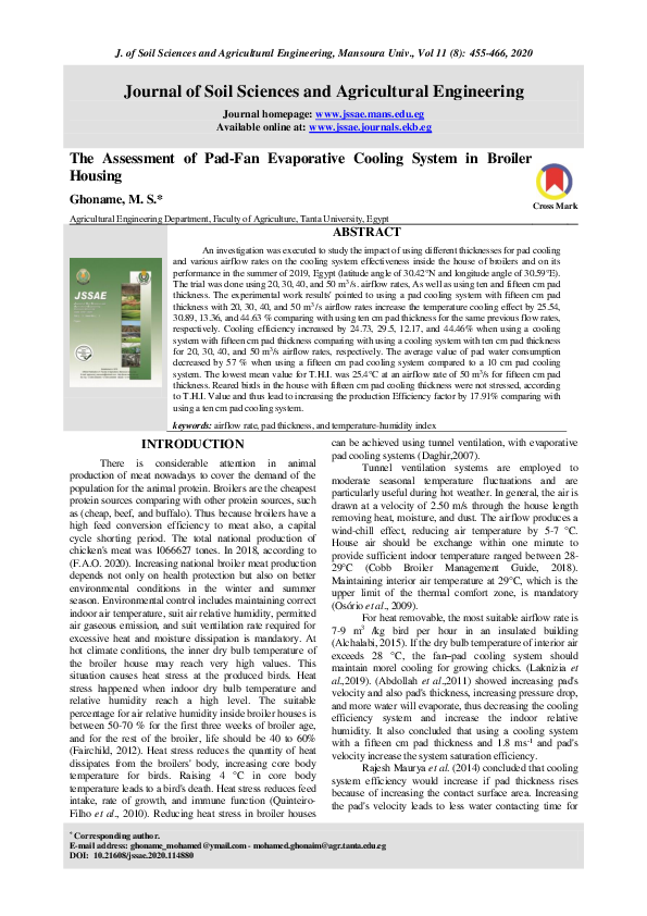 (PDF) The Assessment of Pad-Fan Evaporative Cooling System in Broiler ...