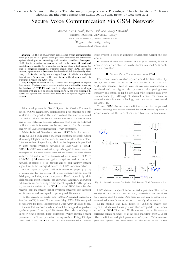 (PDF) Secure Voice Communication via GSM Network