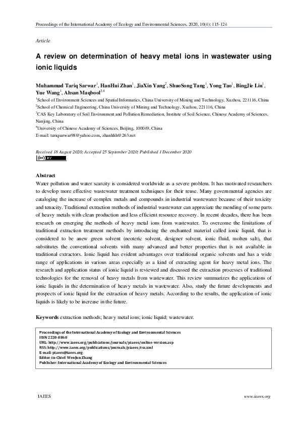 (PDF) A review on determination of heavy metal ions in wastewater using ...