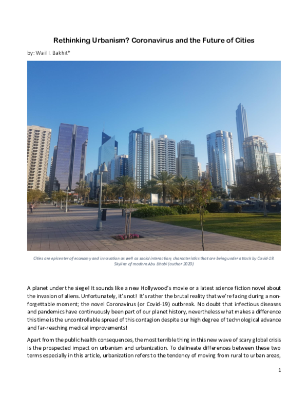 (PDF) Rethinking Urbanism? Coronavirus and the Future of Cities