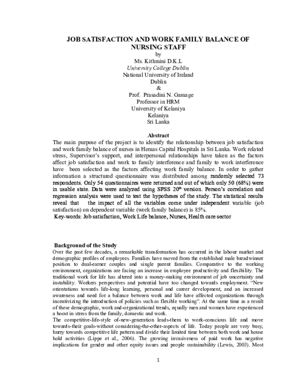 (DOC) JOB SATISFACTION AND WORK FAMILY BALANCE OF NURSING STAFF