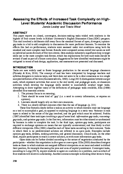 (PDF) Assessing the Effects of Increased Task Complexity on High- Level ...