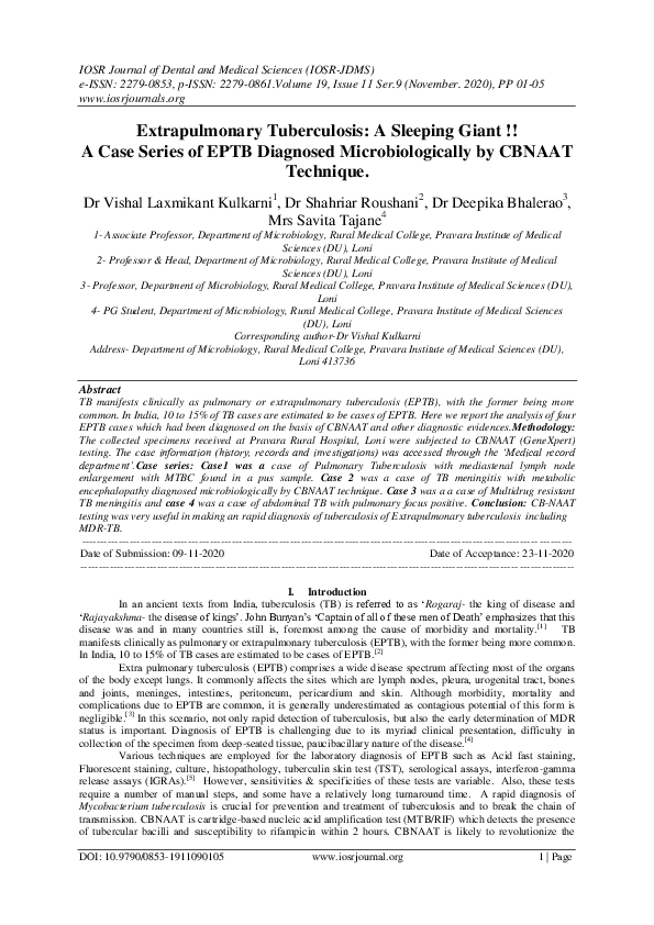 (PDF) Extrapulmonary Tuberculosis: A Sleeping Giant !! A Case Series of ...