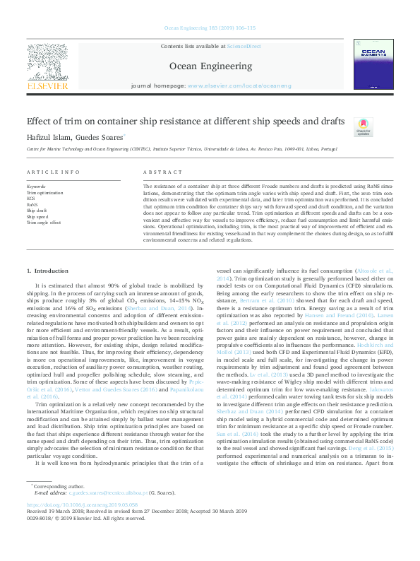 (PDF) Effect of trim on container ship resistance at different ship ...