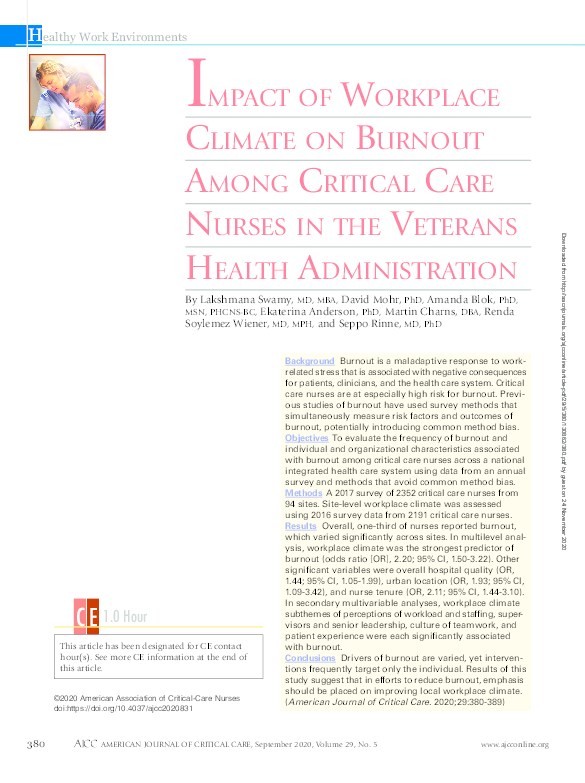 (PDF) Impact of Workplace Climate on Burnout Among Critical Care Nurses ...
