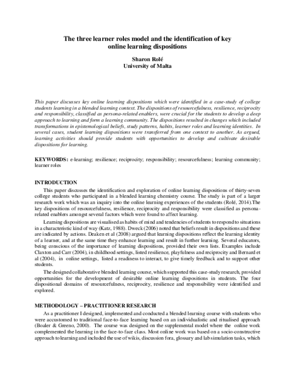 (PDF) The three learner roles model and the identification of key ...