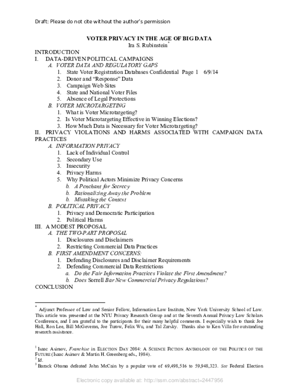 (PDF) VOTER PRIVACY IN THE AGE OF BIG DATA