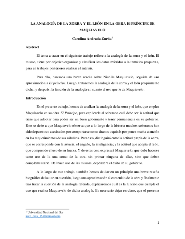 (PDF) La Analogía de la zorra y el león en la obra El Príncipe de