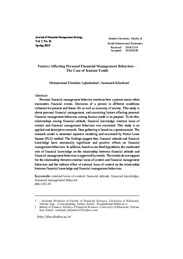 (PDF) Factors Affecting Personal Financial Management Behaviors – The ...