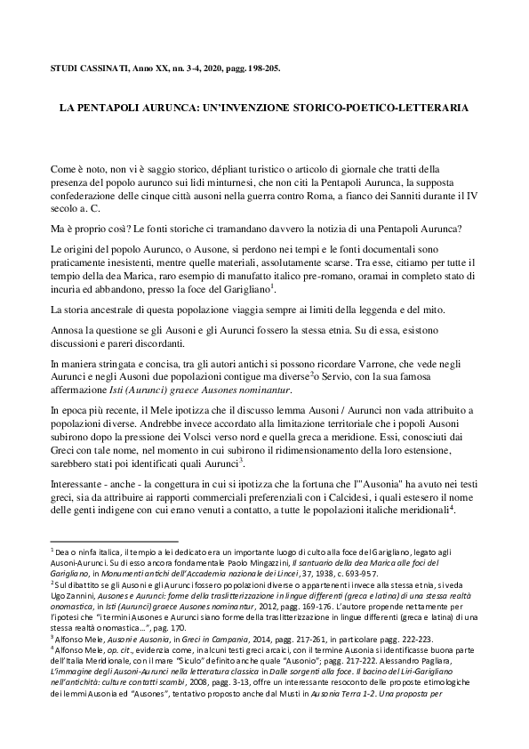(PDF) La Pentapoli Aurunca un'invenzione storicopoeticoletteraria