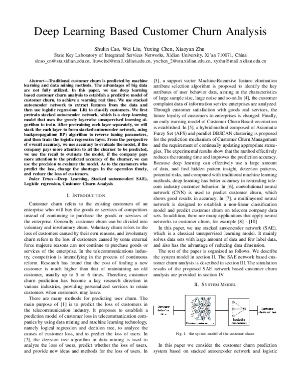 (PDF) Deep Learning Based Customer Churn Analysis