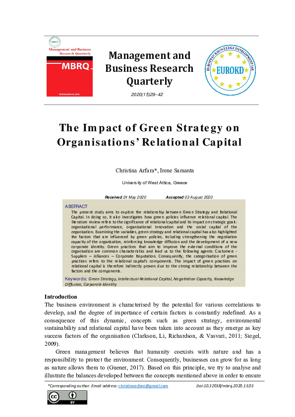 (PDF) The Impact of Green Strategy on Organisations' Relational Capital