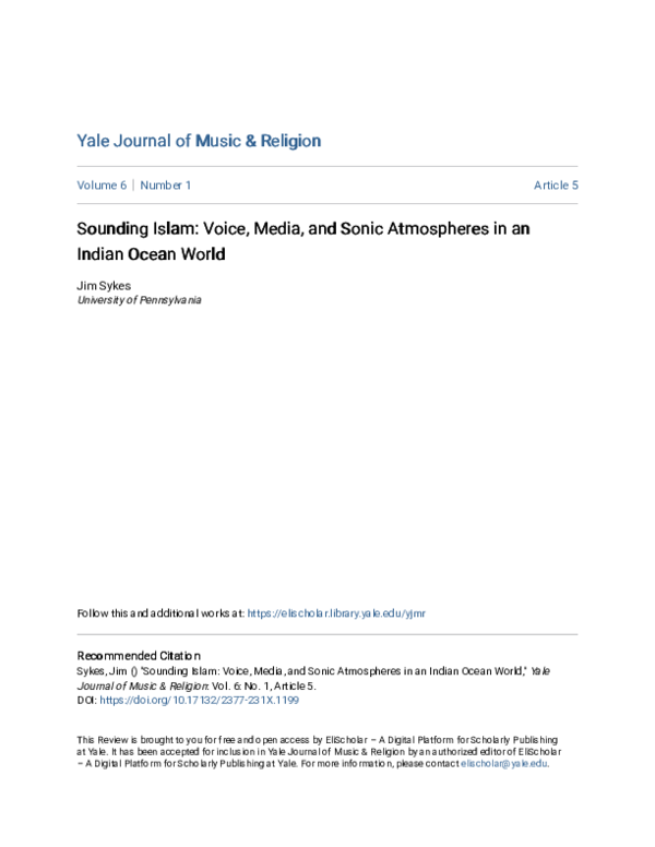 Pdf Sounding Islam Voice Media And Sonic Atmospheres In An Indian Ocean World University Of California Press Jim Sykes Academia Edu